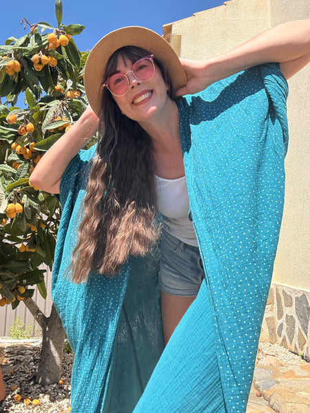 Sjok / kaftan petrol med prickar