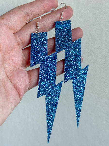 Örhängen blixt, blå glitter