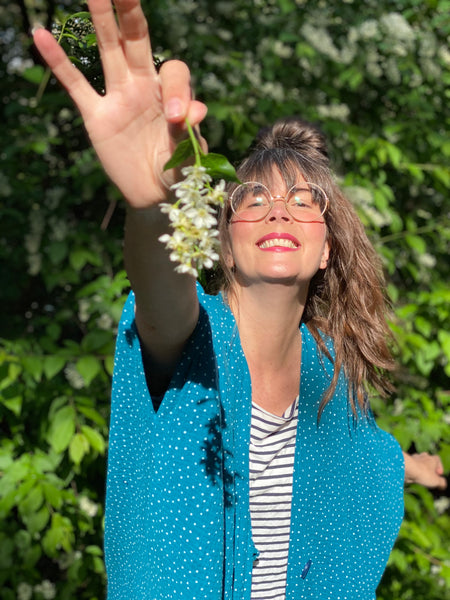 Sjok / kaftan petrol med prickar