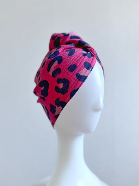 Turban med leopardmönster bomull