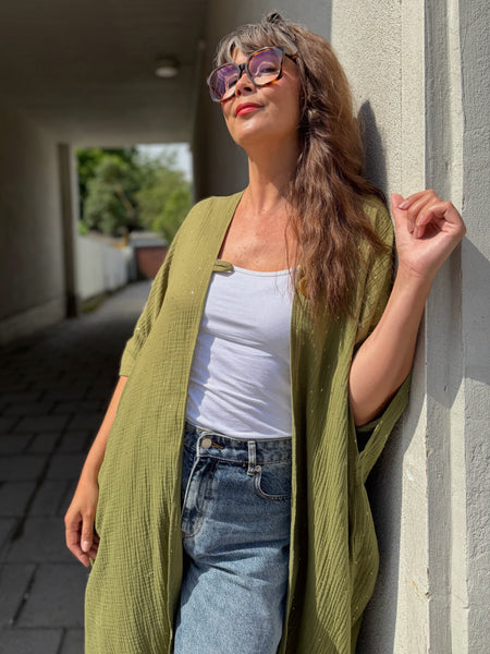 Extra långt sjok / kaftan grönt med guld