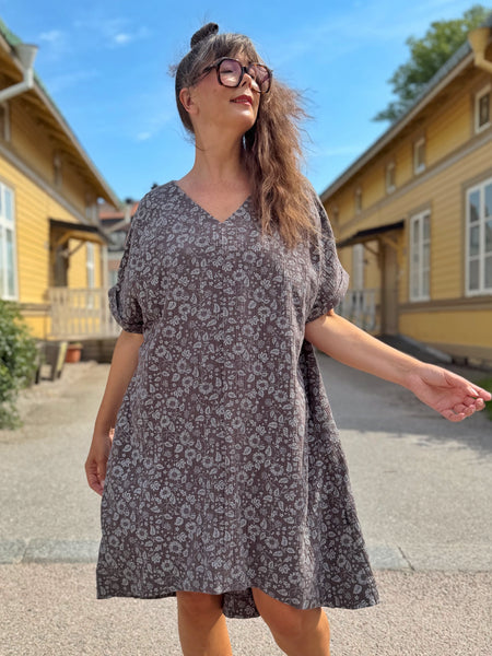 A-formad klänning / tunika i grå bomullsmuslin