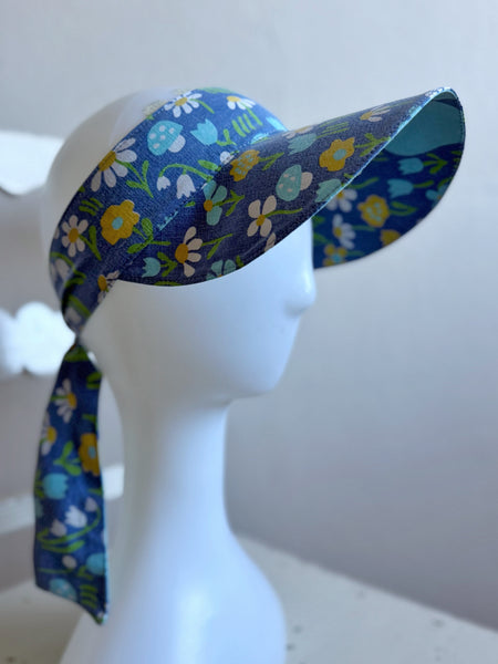 Solskärm i blått vintagetyg Hilma