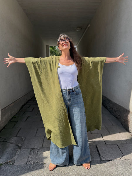 Extra långt sjok / kaftan grönt med guld