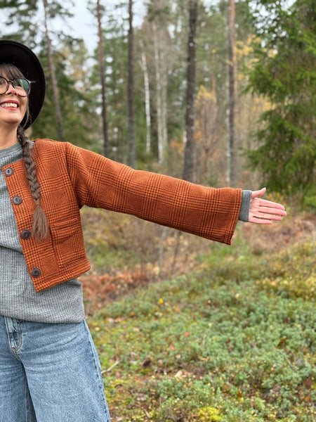 Kort jacka i Glenn check mönster i rost & brunt