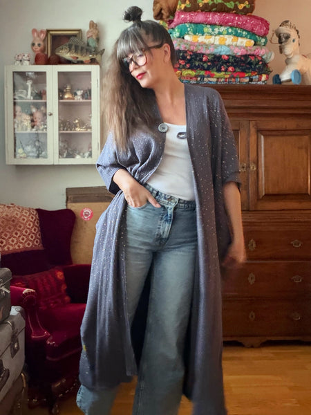 Extra långt sjok / kaftan grått med guld