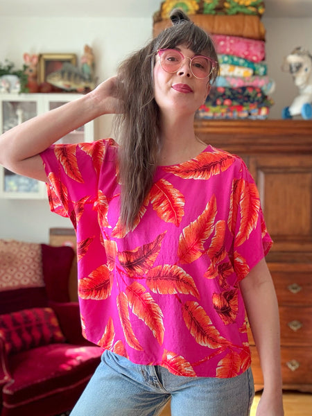 Boxig blus i cerise & orange