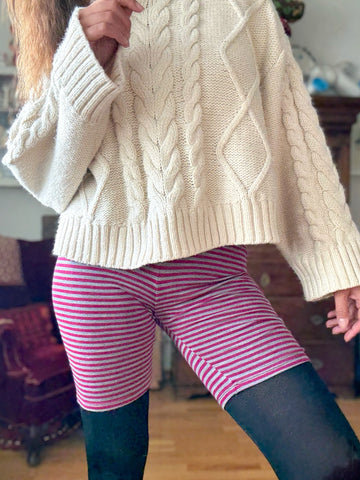 Mamelucker i randig merinoull, cerise & grå