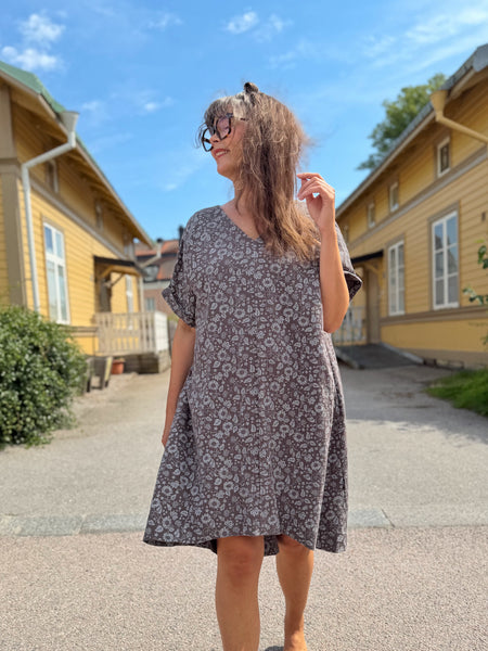 A-formad klänning / tunika i grå bomullsmuslin