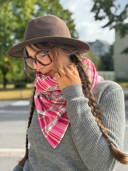 Rutig sjal i mjuk bomull, rosa