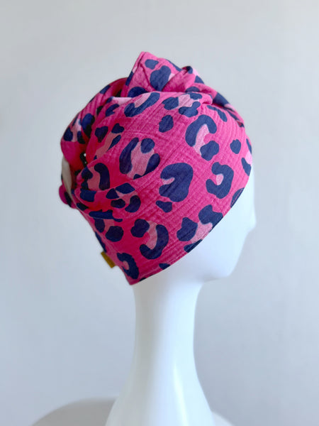 Turban med leopardmönster bomull
