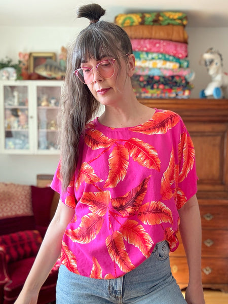 Boxig blus i cerise & orange