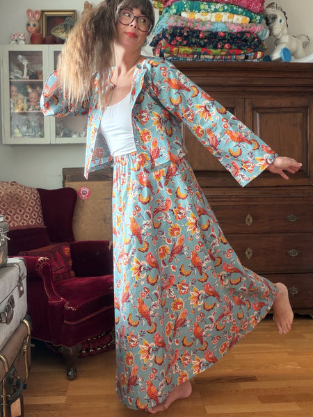 Kort jacka i bomull med fåglar