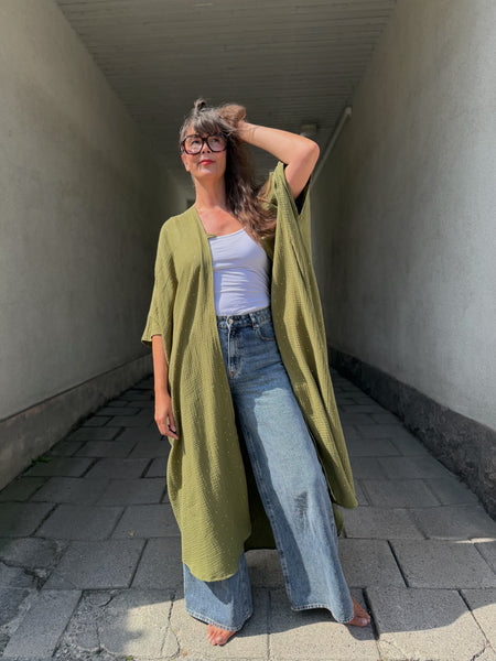 Extra långt sjok / kaftan grönt med guld