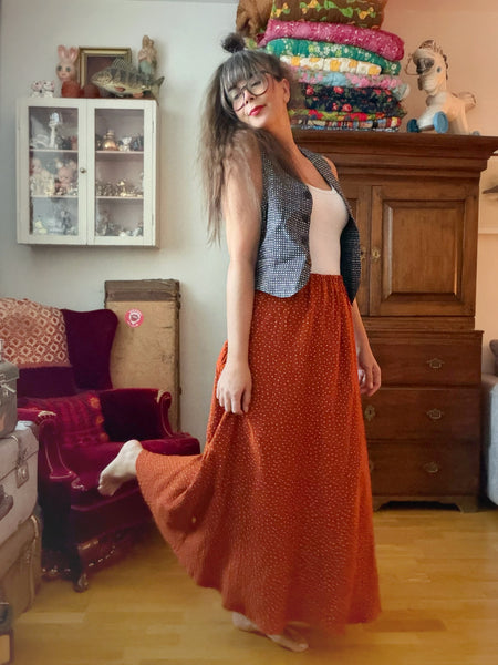 Långkjol i mjuk bomull med resår, tegel