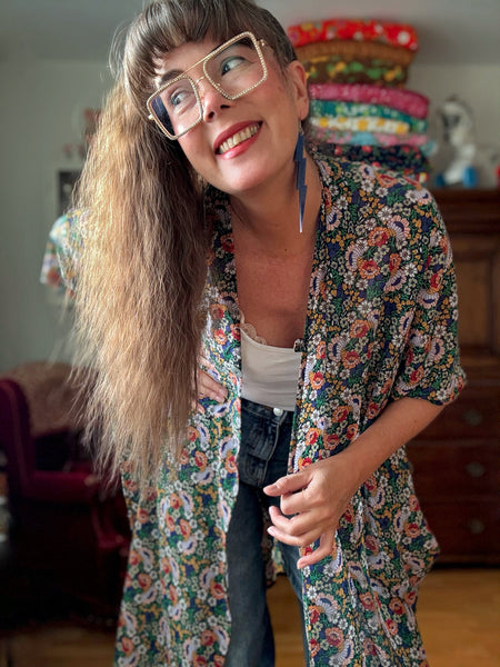 Sjok / kaftan i blommig chiffong