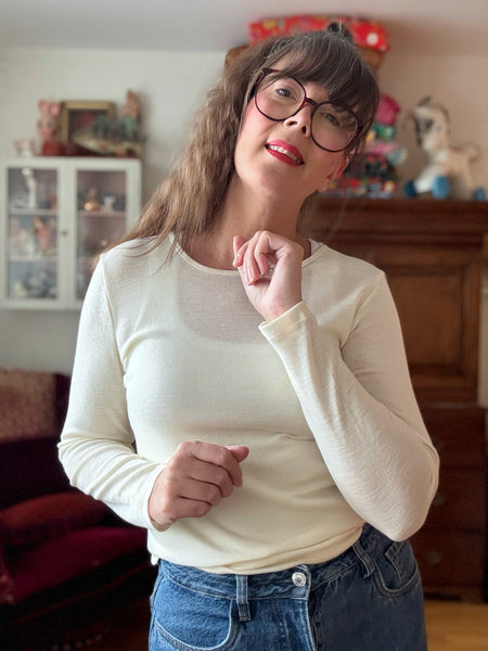 Långärmad tröja i merinoull, naturvit