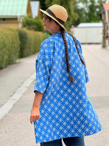 Städrock i blått & vitt vintagetyg, stl XL