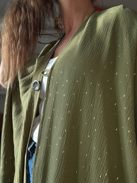 Sjok / kaftan mossgrön med guldströssel
