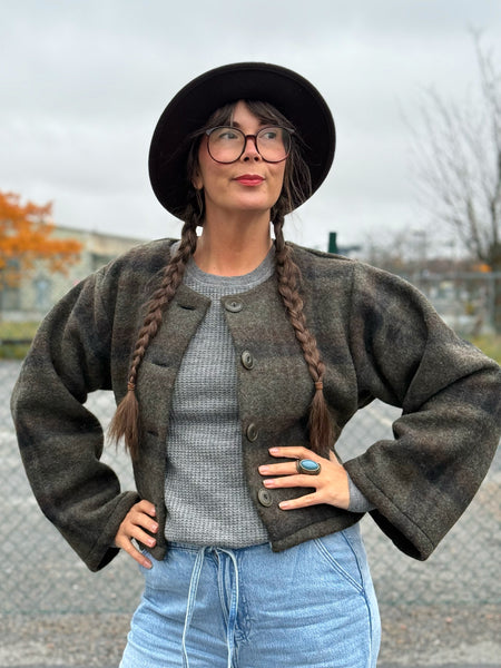 Kort jacka i rutig ull