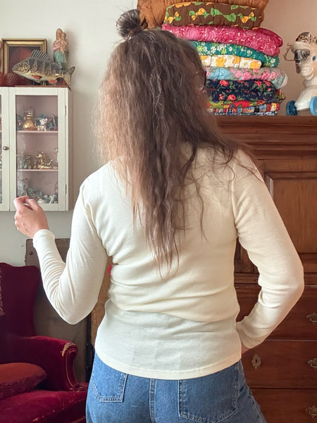 Långärmad tröja i merinoull, naturvit