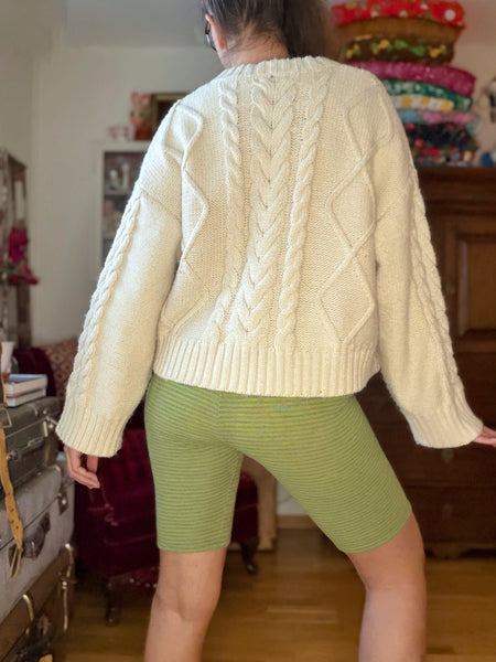 Mamelucker i randig merinoull, ljusgrön & grå