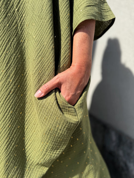 Extra långt sjok / kaftan grönt med guld