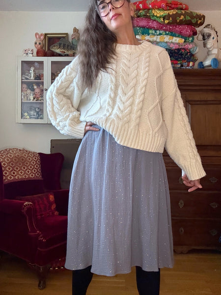 Kjol med resår i midjan & fickor, grå med glitter