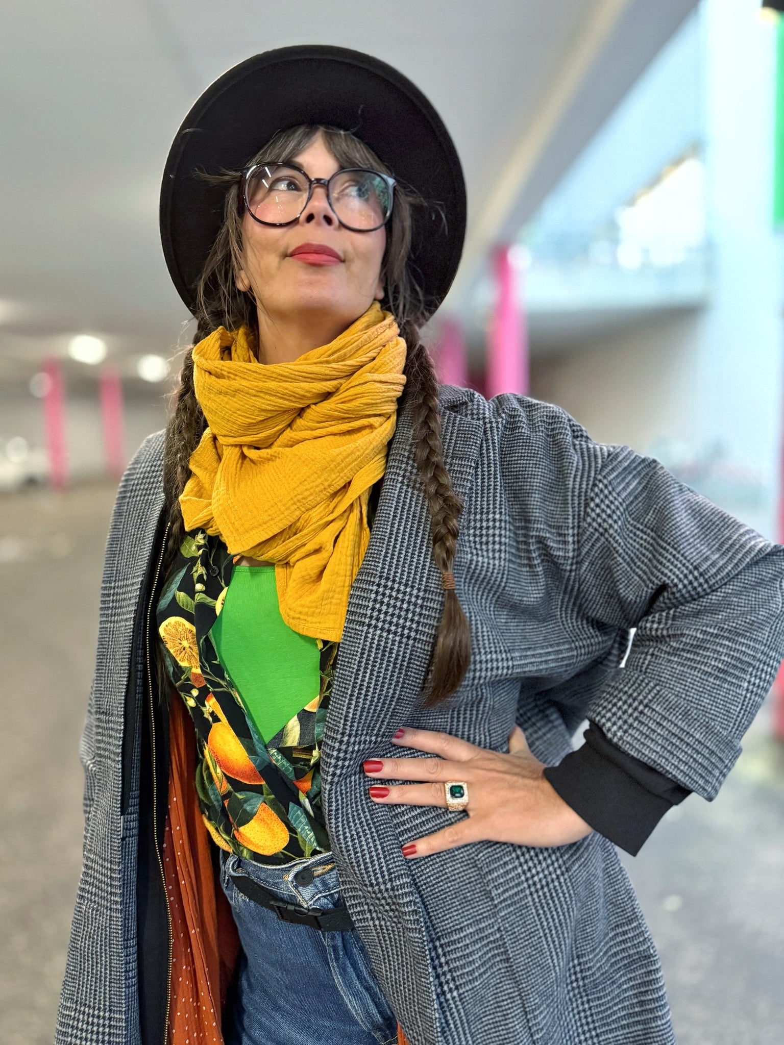 Oversized kavaj i grårutig ull