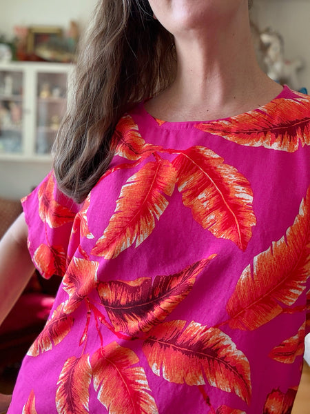 Boxig blus i cerise & orange