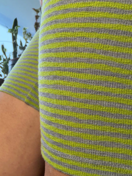 Mamelucker i randig merinoull, ljusgrön & grå