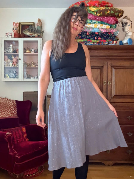 Kjol med resår i midjan & fickor, grå med glitter