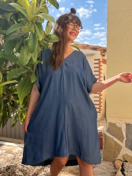 A-formad klänning / tunika i tunnt jeanstyg