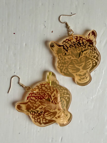 Örhängen, leopardhuvuden i guld