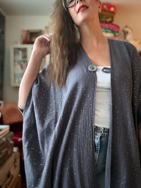 Extra långt sjok / kaftan grått med guld