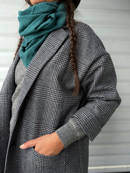 Oversized kavaj i grårutig ull