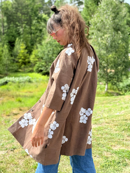 Städrock i brunt & vitt vintagetyg, stl XL