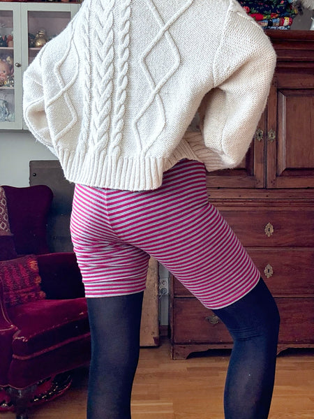 Mamelucker i randig merinoull, cerise & grå