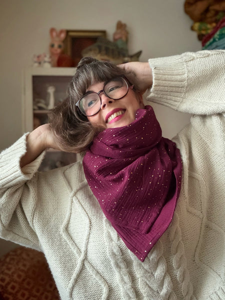 Stor sjal, vinröd & guld