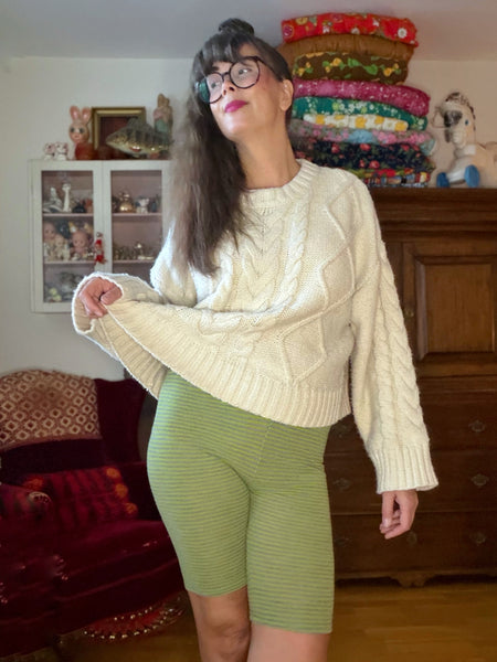 Mamelucker i randig merinoull, ljusgrön & grå