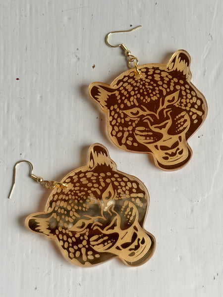 Örhängen, leopardhuvuden i guld