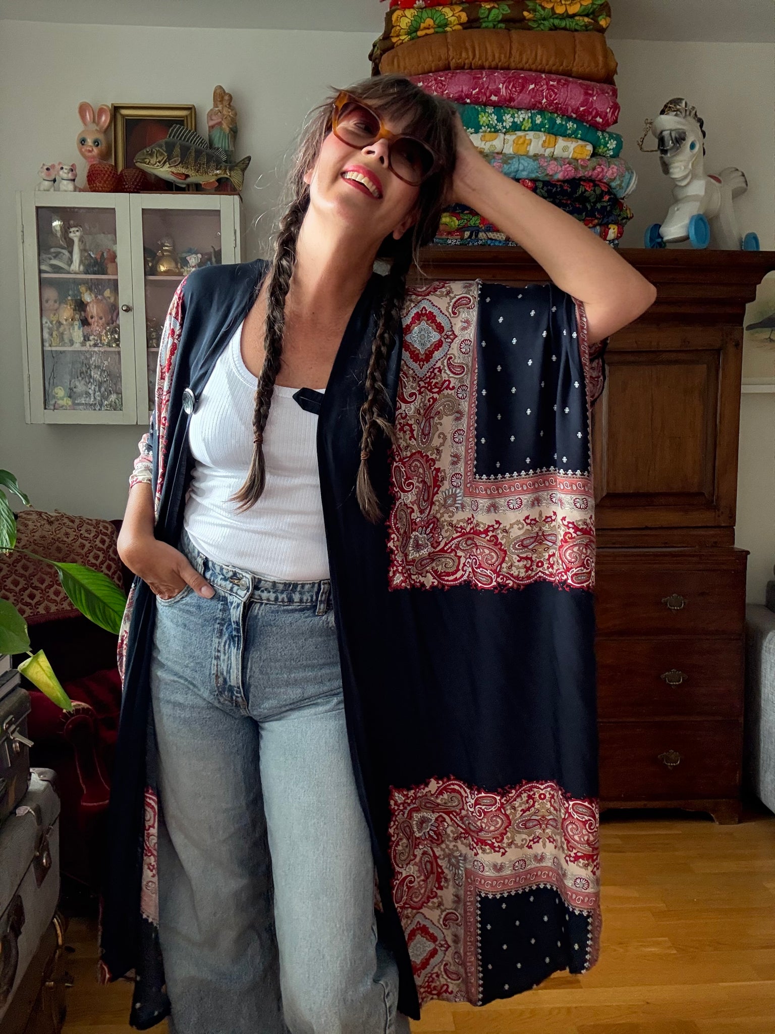 Sjok / kaftan svart med paisley