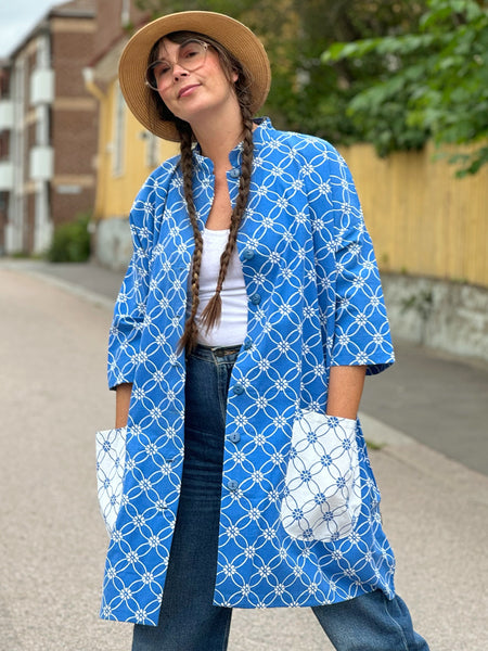 Städrock i blått & vitt vintagetyg, stl XL