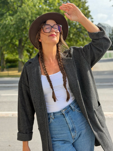 Oversized kavaj i grå deadstock ull