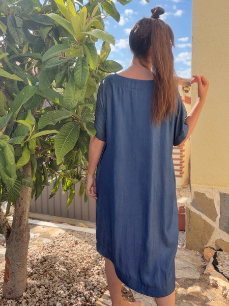 A-formad klänning / tunika i tunnt jeanstyg