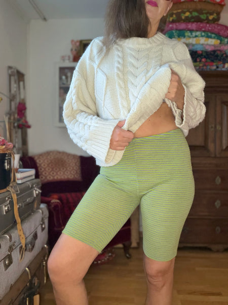 Mamelucker i randig merinoull, ljusgrön & grå