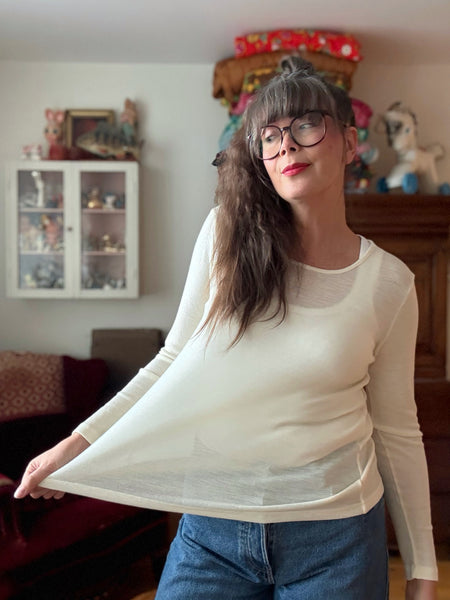 Långärmad tröja i merinoull, naturvit