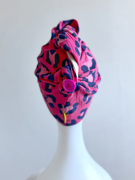 Turban med leopardmönster bomull
