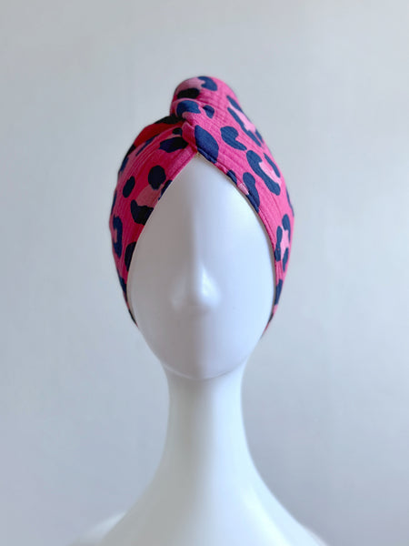 Turban med leopardmönster bomull