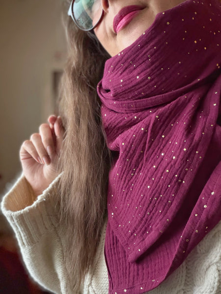 Stor sjal, vinröd & guld